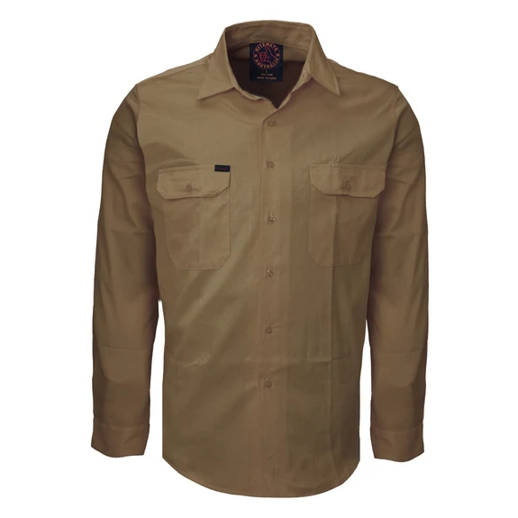 Ritemate Mens Open Front Heavy Weight L/S Work Shirt (RM1000) Khaki 3XL