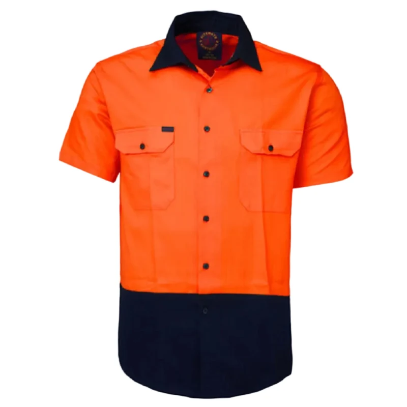Ritemate Unisex Vented Open Front Lightweight S/S Work Shirt (RM107V2S) Orange/Navy L