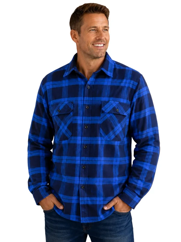 Ritemate Mens Pilbara Open Front L/S Flannelette Shirt (RM123SOF) Royal/Navy XL