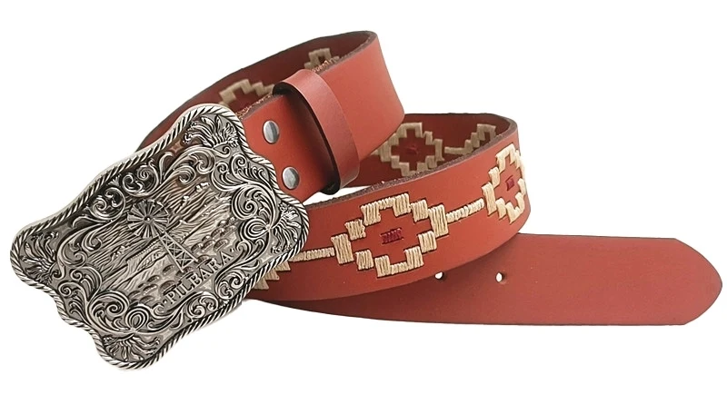 Ritemate Unisex Pilbara Western Rodeo Buckle Navajo Leather Belt (RMPW006) Tan 102