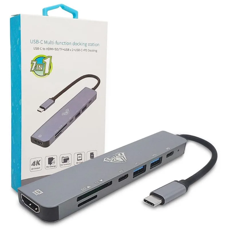 Adaptador usb-c Aula UC-902, 7 em 1 hdmi + USB2.0 + pd