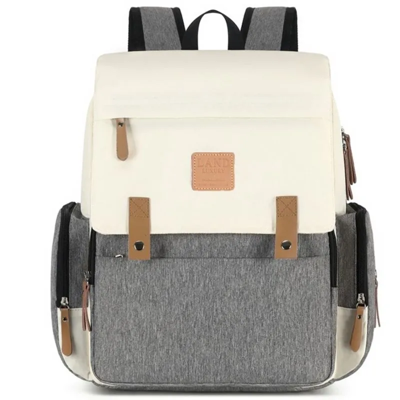 Bolsa land luxury cor bege com cinza com trocador