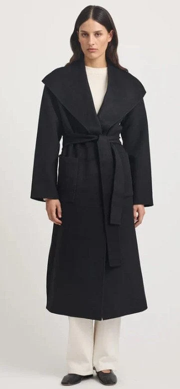 Toorallie Womens Wool Wrap Coat Black / L