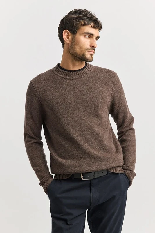 Toorallie Mens Lambswool Crew Jumper - Shiitake Shiitake / S
