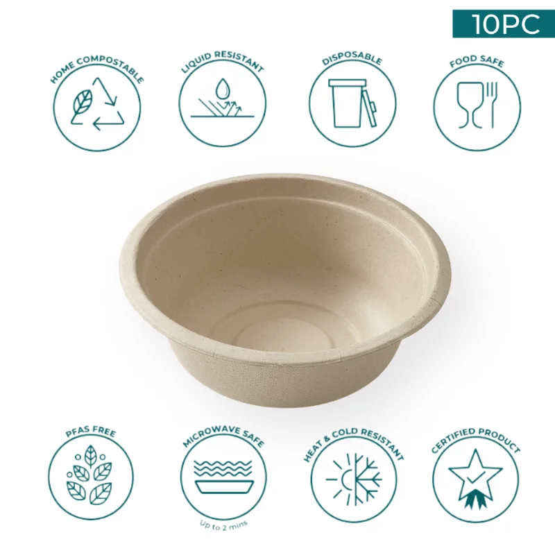 Set x 10 Bowl 500 ml Descartable Biodegradable Reciclable Ecológico Aston