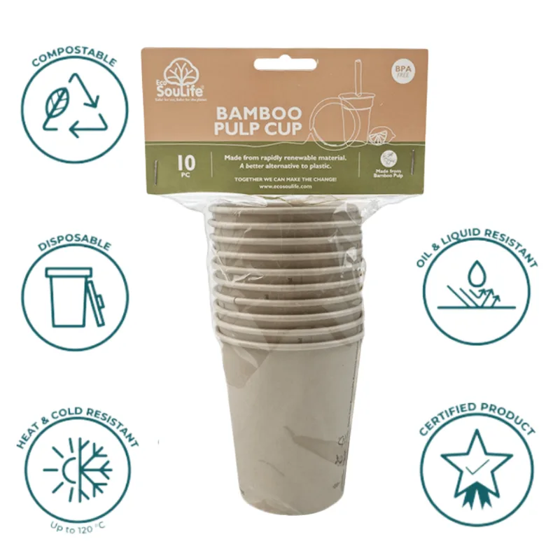 Set x 10 Vasos de Bambu Descartables Ecológicos Biodegradables Compostables Aston