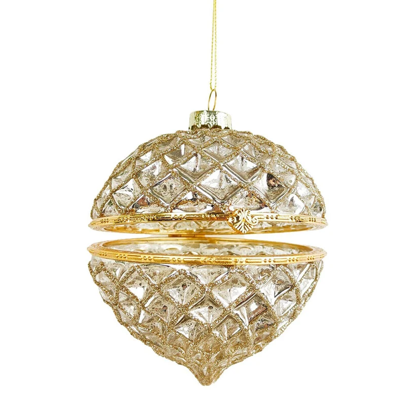 Urban Hinged Glass Bauble Christmas Decoration 10cm Champagne KG Super Store
