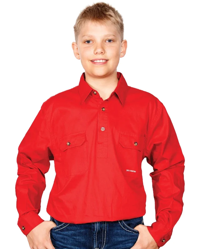 Just Country Boys Lachlan Half Button Work Shirt (30303) Chilli XL/14-16
