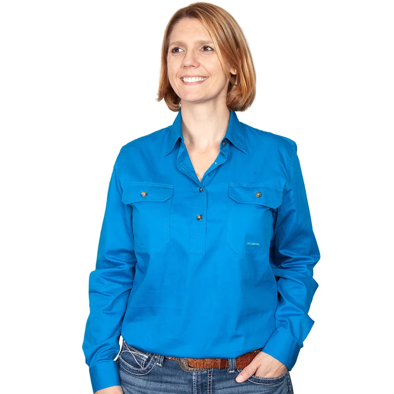 Just Country Womens Jahna Half Button Work Shirt (50505) Blue Jewel 3XL/20