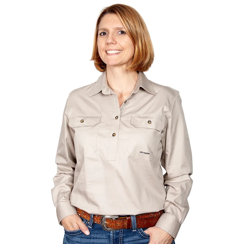 Just Country Womens Jahna Half Button Work Shirt (50505) Stone 3XL/20