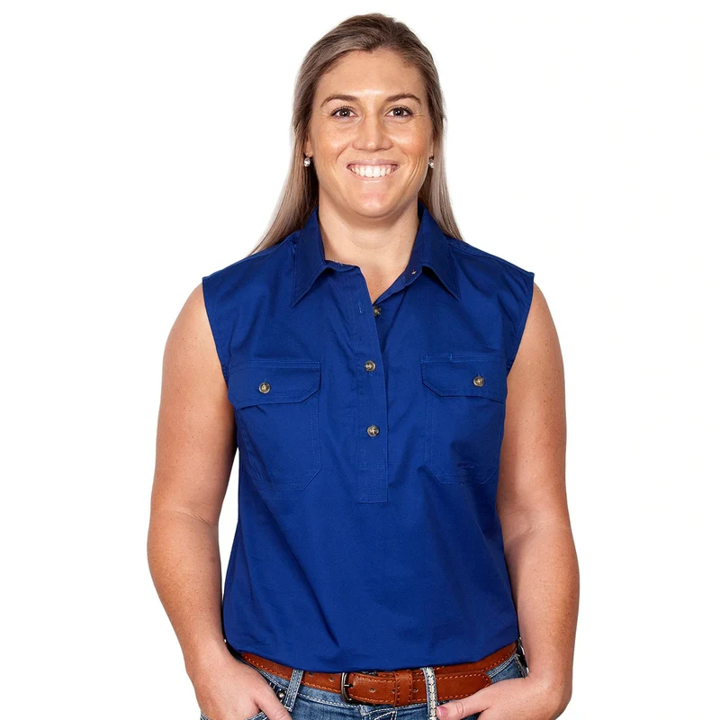 Just Country Womens Kerry Sleeveless Half Button Work Shirt (50503) Cobalt M/12