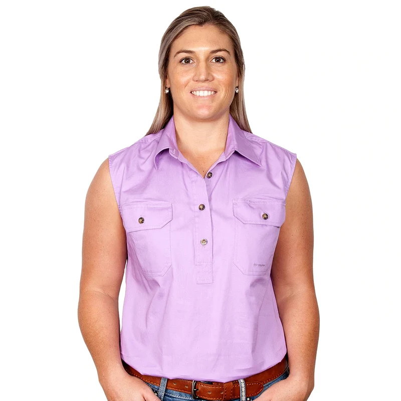 Just Country Womens Kerry Sleeveless Half Button Work Shirt (50503) Orchid S/10