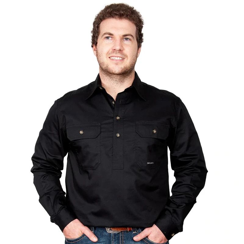 Just Country Mens Cameron Half Button Work Shirt (10101) Black XL
