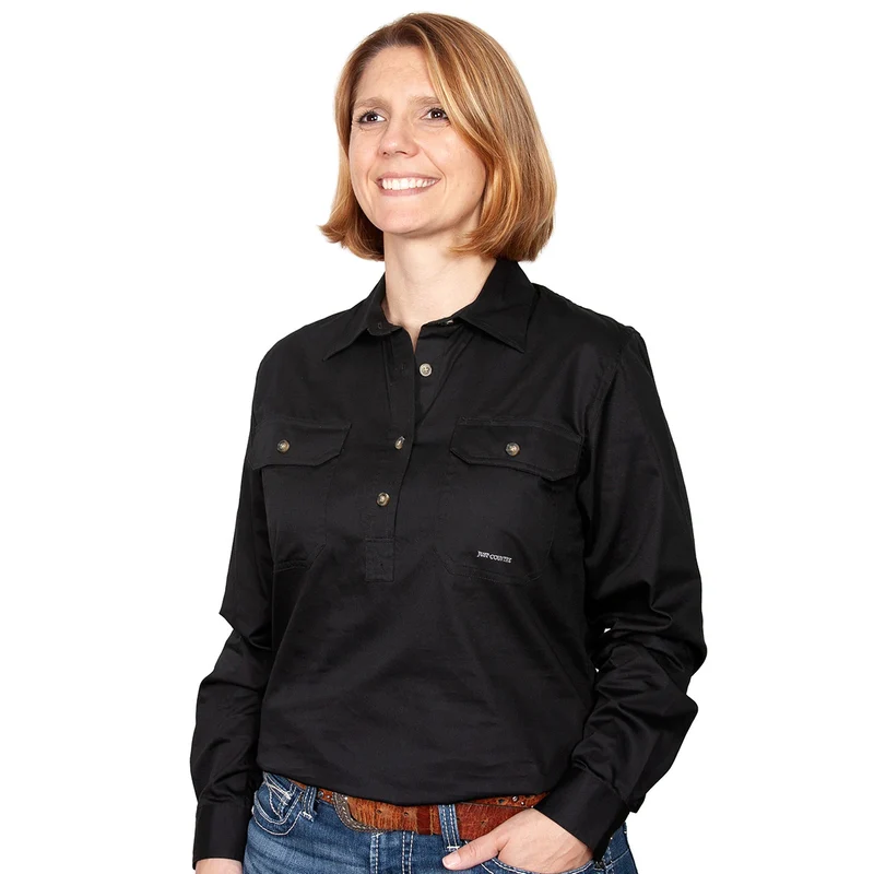 Just Country Womens Jahna Half Button Work Shirt (50505) Black S/10