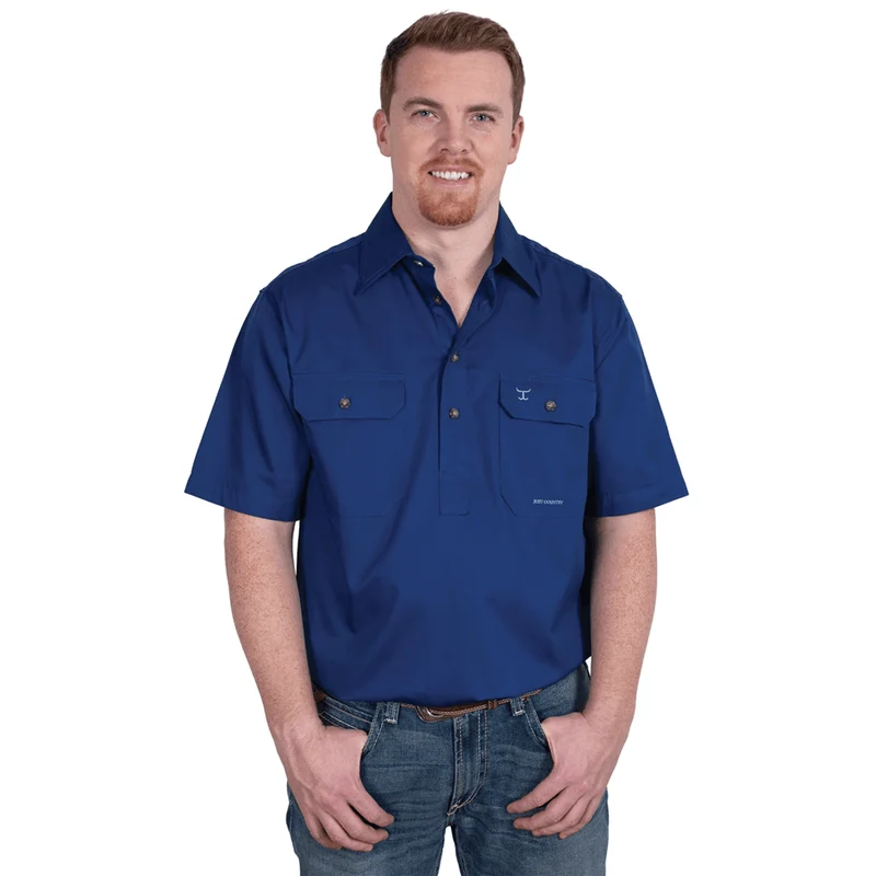 Just Country Adam Half Button Short Sleeve Shirt Cobalt / M