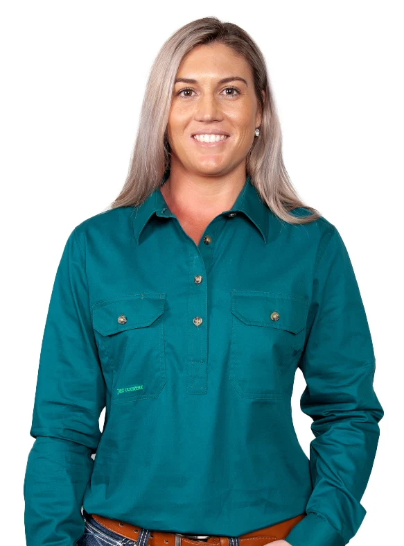 Just Country Womens Jahna Half Button Work Shirt (50505) Forest Green 2XL/18