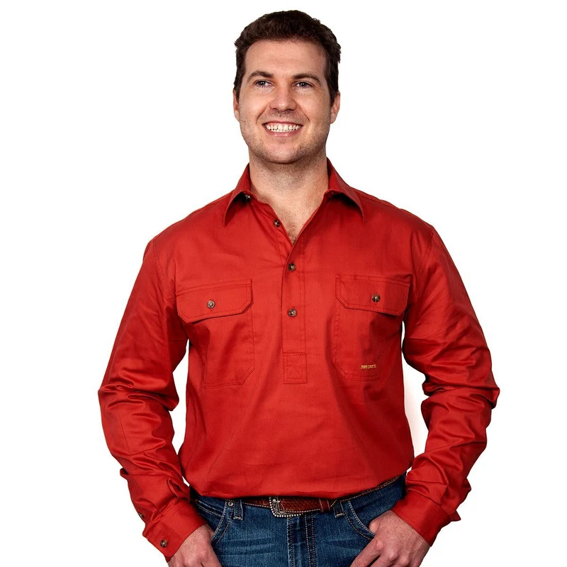 Just Country Mens Cameron Half Button Work Shirt (10101) Rust 3XL