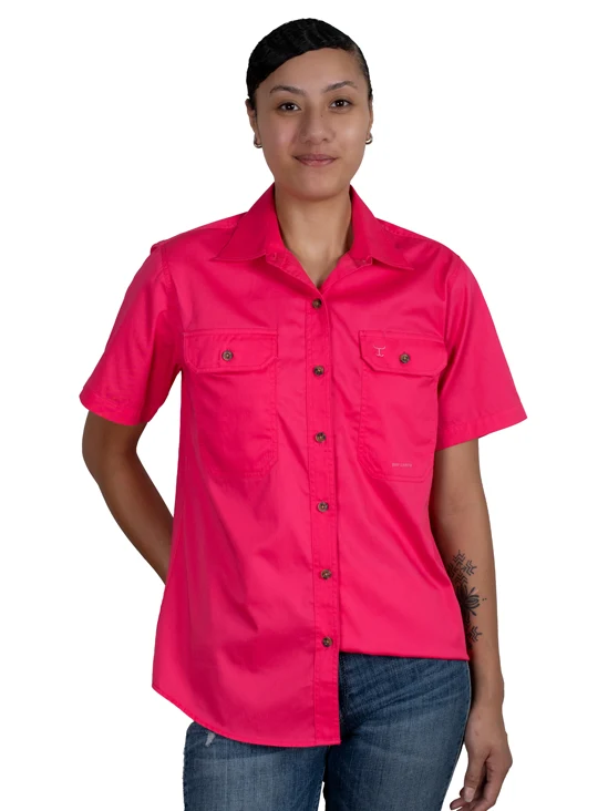 Just Country Womens Maggie S/S Full Button Work Shirt (50504HPK) Hot Pink 2XL/18