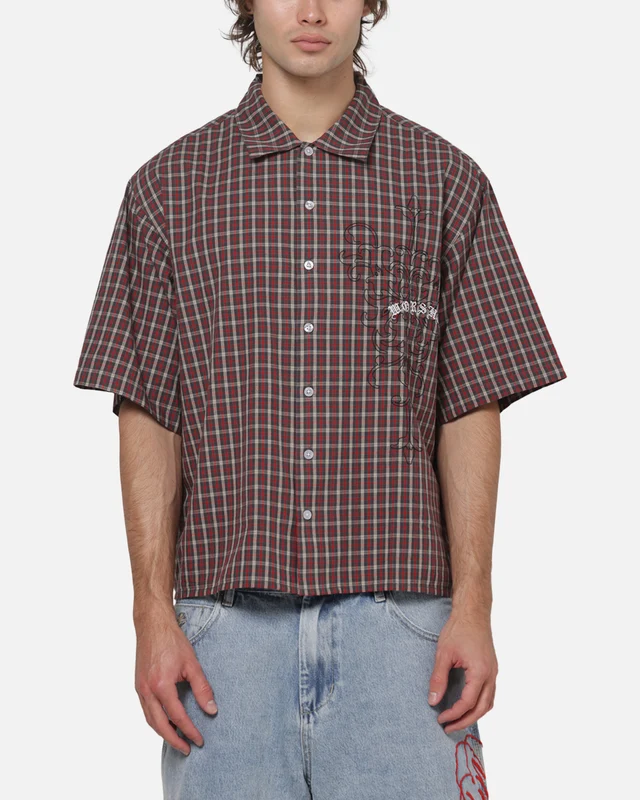 Worship Catharsis Box Crop Shirt Red Check 2XL