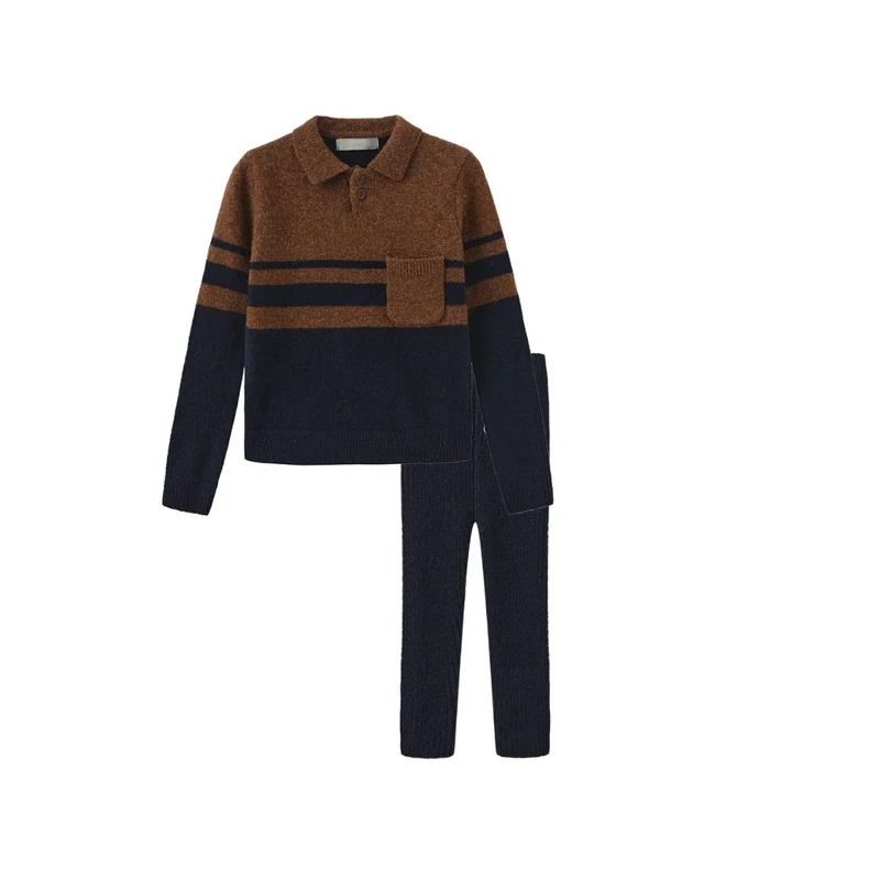 FRENCH HERITAGE BROWN/NAVY STRIPE SWEATER SET 12M