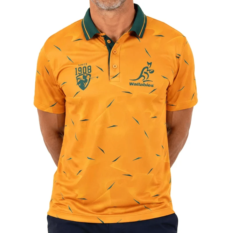 Ashtabula Mens Wallabies 'Links' Golf Polo Gold and Green / 2XL