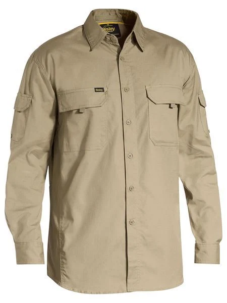 Bisley Mens X Flow Ripstop L/S Shirt (BS6414_BCDR) Khaki [GD] 4XL