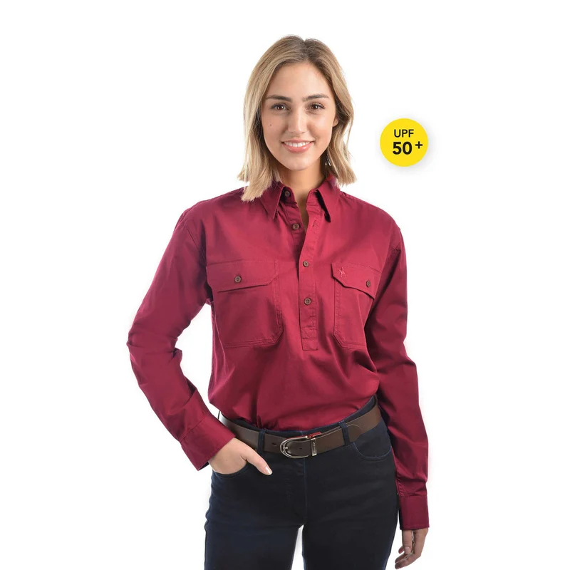 Thomas Cook Light Drill 1/2 Button L/S Shirt (TCP1126005) Red XL
