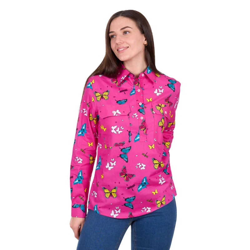 Hard Slog Womens Gizelle Half Button L/S Shirt (H6W2101169) Hot Pink [SD] 18