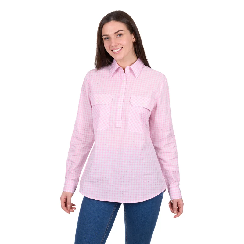 Hard Slog Womens Clara Half Button L/S Shirt (H6W2101177) Pink [SD] 8