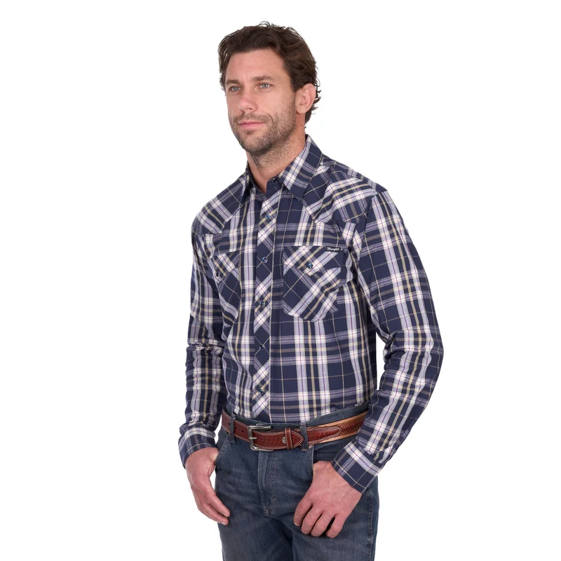 Wrangler Mens Wayne L/S Shirt (X6W1112480) Navy/Tan [SD] 3XL