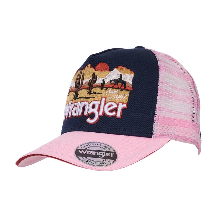 Wrangler Womens Darla High Profile Ponytail Trucker Cap (X6W2938CAP) Navy/Pink OSFM [SD]