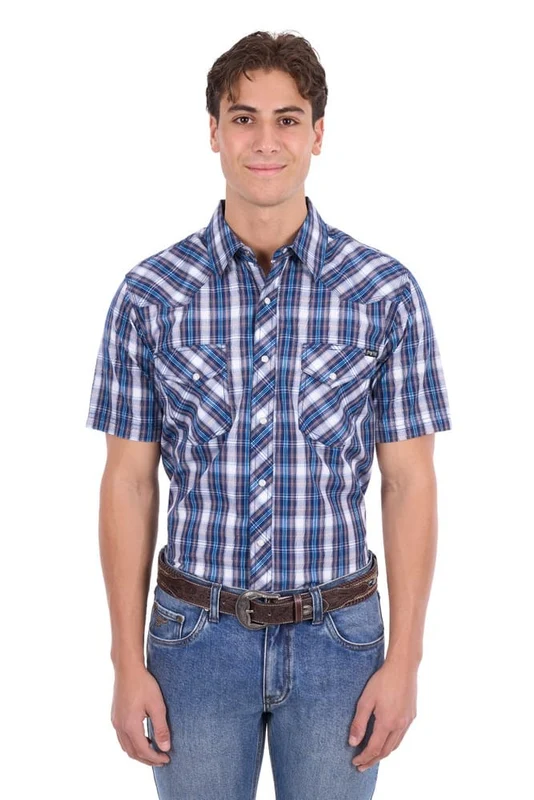 Pure Western Mens Larry Shirt Navy/Blue / 3XL