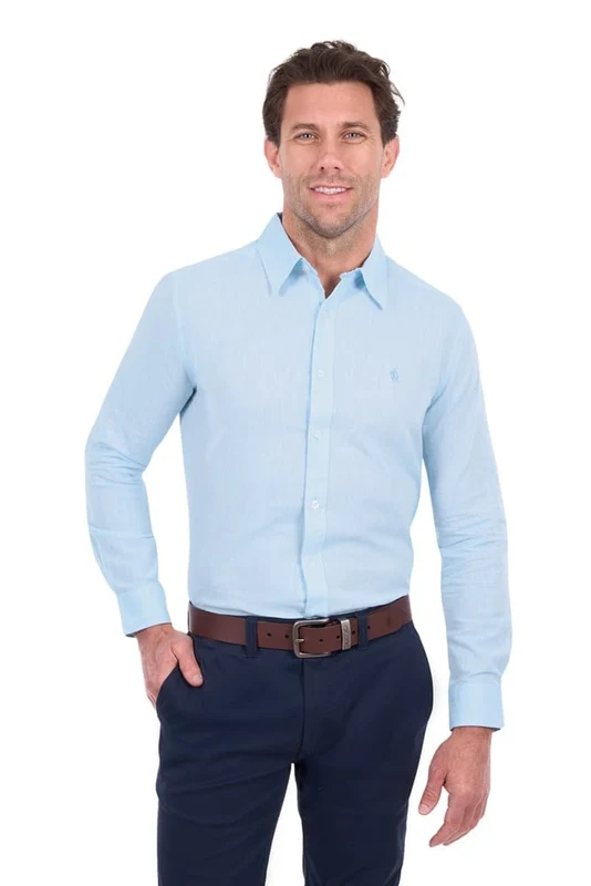 Thomas Cook Mens TC Linen Shirt Light Blue Marle / M