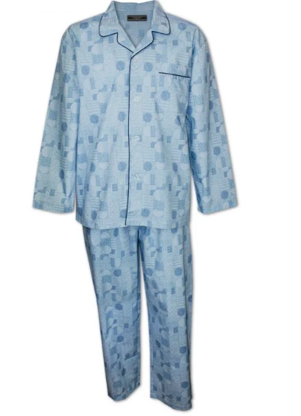 Contare Mens Country Long Leg Cotton Rich Pyjama Set Sky Patch / 3XL