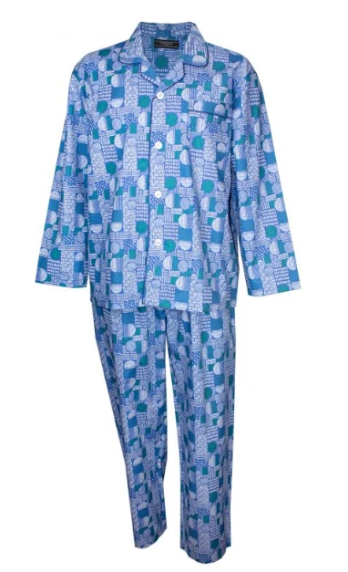 Contare Mens Country Long Leg Cotton Rich Pyjama Set Blue Patch / M