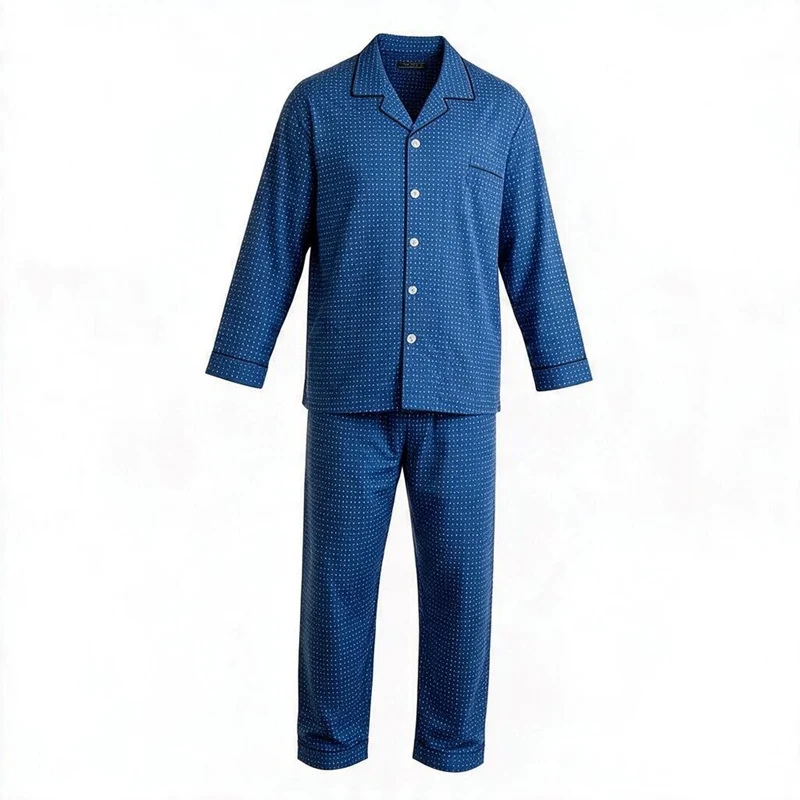 Contare Mens Country Long Leg Cotton Rich Pyjama Set - Blue Navy Squares Blue Navy Squares / 5XL