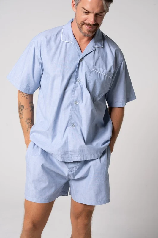 Contare Men's Refined Cotton Short Sleeve Set - Chambray Chambray / XL