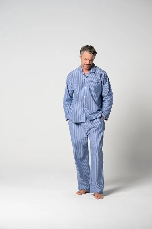 Contare Men's Refined Cotton Long Sleeve Set - Denim Stripes Denim Stripes / 5XL