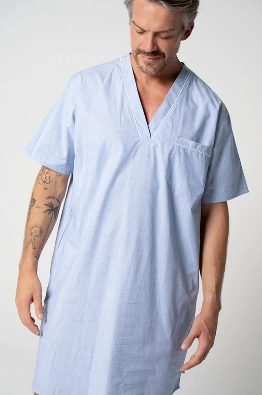 Contare Men's Refined Cotton Short Sleeve Nightshirt - Chambray Chambray / L
