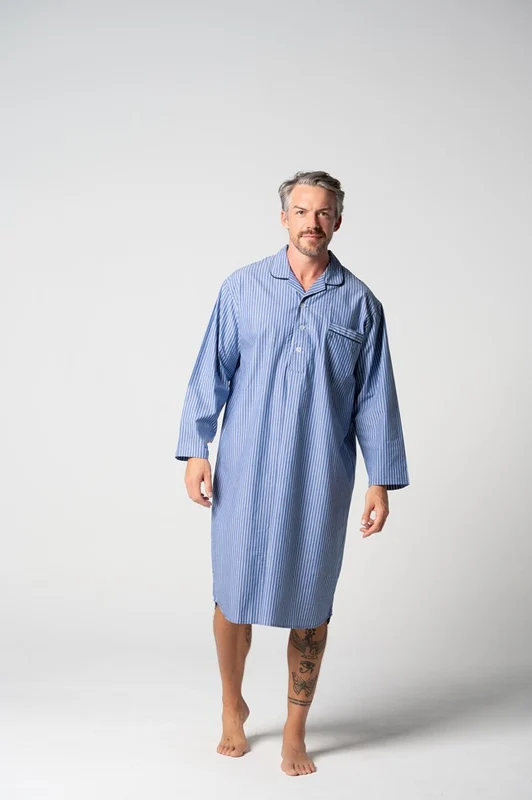 Contare Unisex Refined Cotton Longer-Length Nightshirt - Denim Stripes Denim Stripes / 3XL