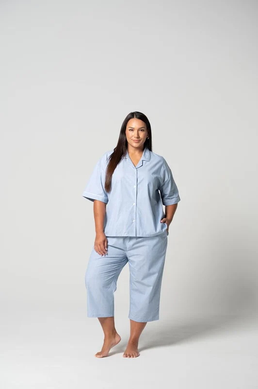 Contare Women’s Refined Cotton Short Sleeve Crop Pyjama Set - Chambray Chambray / 16