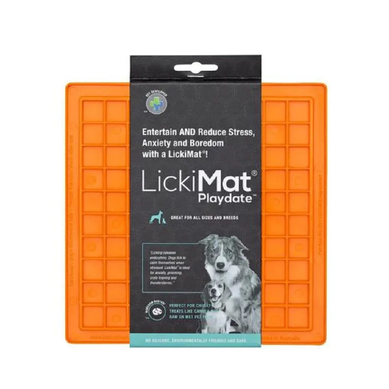 Tapete De Lamber Para Cachorro Lickimat Playdate Laranja
