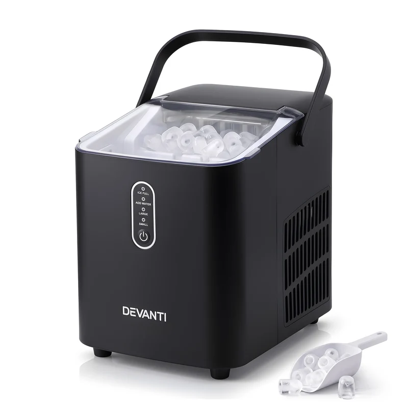 Devanti Ice Maker Portable Ice Machine Countertop Bullet Cube 12KG Black Vibe Living
