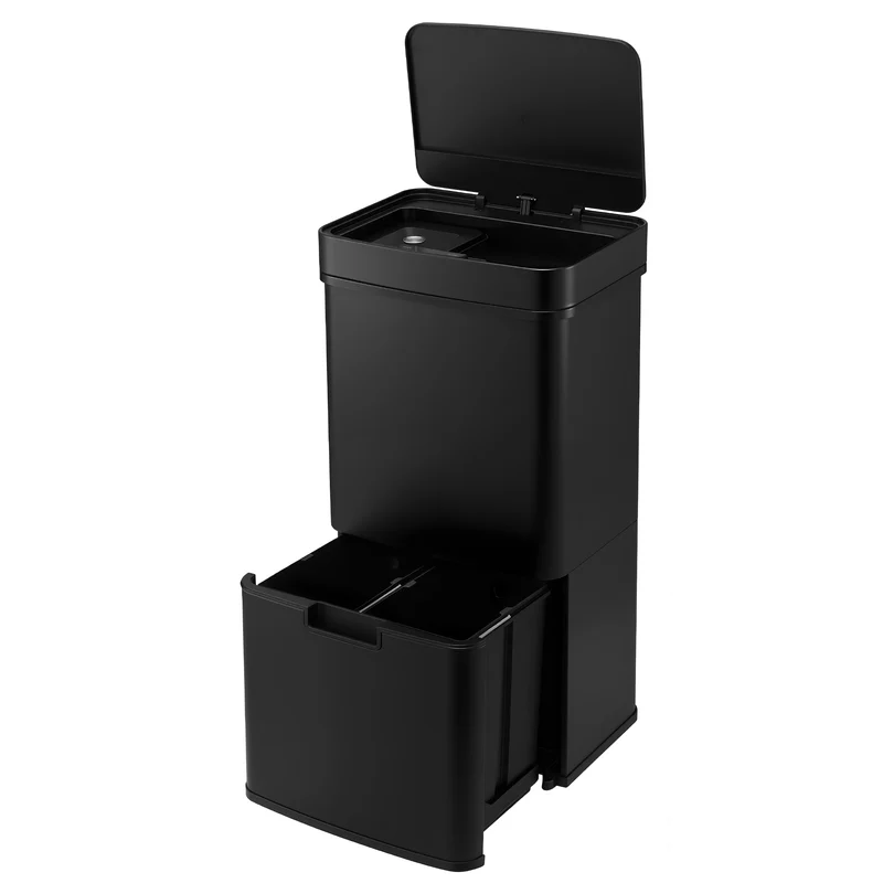 Devanti 72L Sensor Bin Rubbish Bins 4-in-1 Compartment Stainless Steel Trash Can Black Vibe Living