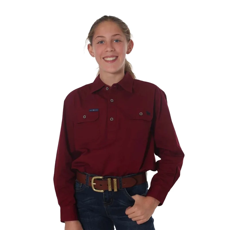 Ringers Western Childrens Ord River Half Button L/S Work Shirt (171310001) Burgundy 10