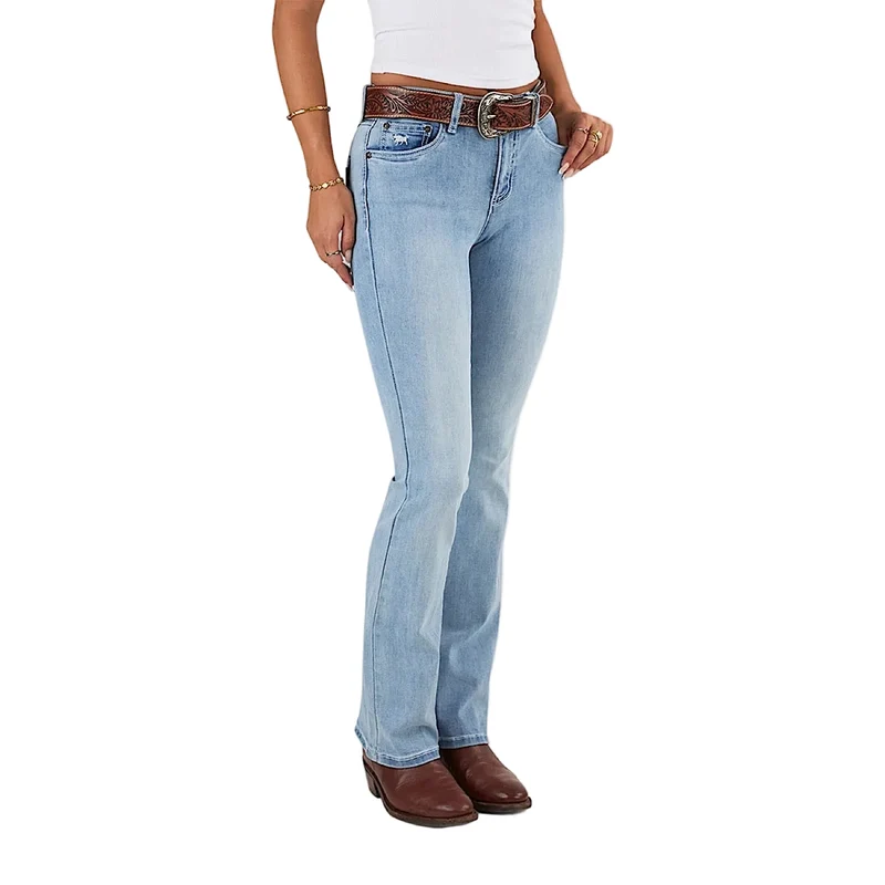 Ringers Western Women's Katherine Cowgirl Mid Rise Bootleg Jean - Light Blue 14 / Regular - 82cm / 32"