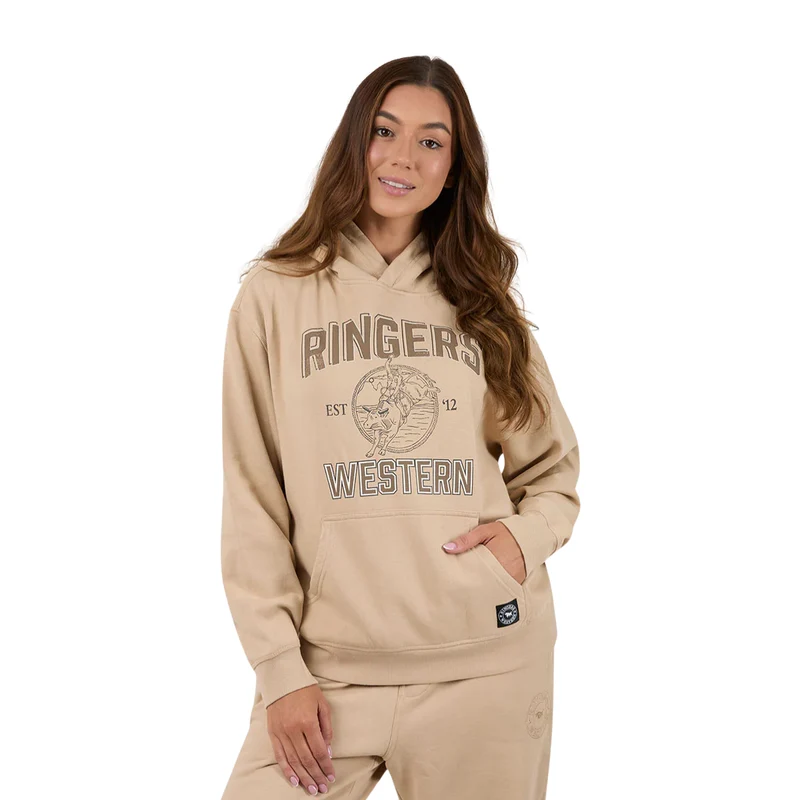Ringers Western Womens RW College Oversized Pullover Hoodie (225037RW) Dark Sand 12