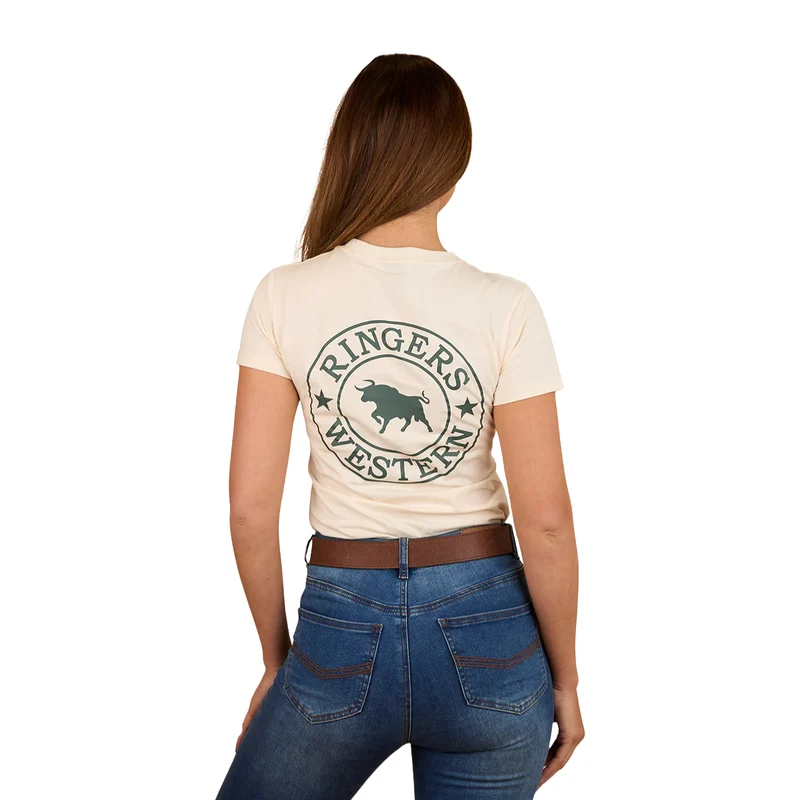 Ringers Western Womens Signature Bull Classic Fit S/S Tee (220016RW) Off White/Pine 8