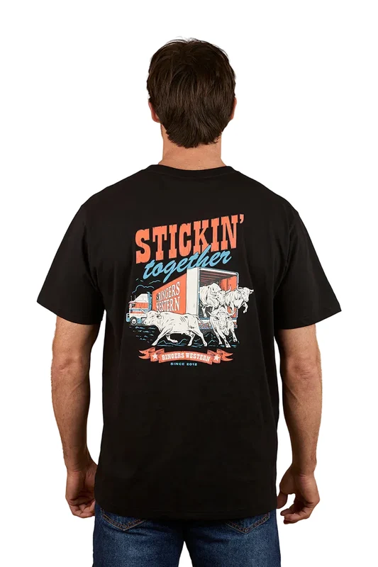 Ringers Western Mens Stickin Together Loose Fit S/S Tee (125039RW) Black 4XL