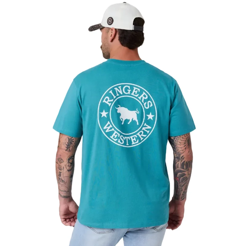 Ringers Western Mens Signature Bull Loose S/S Tee (120201560) Teal/White 2XL